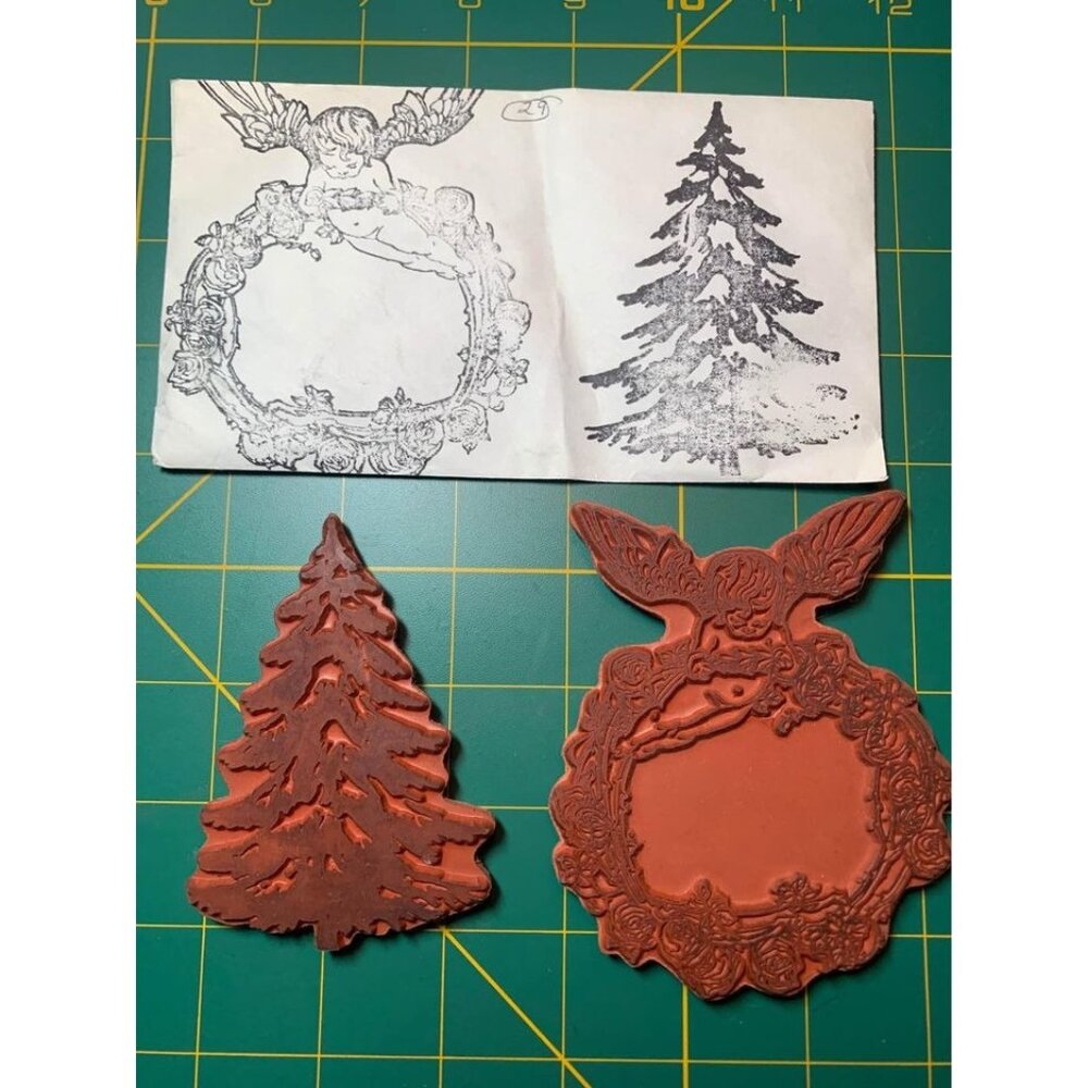 Winter Frame Rubber Stamp Lindys Stamp Gang Angel & Tree Design Craft Set